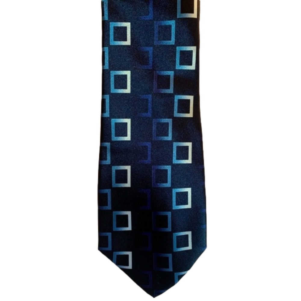 Square Pattern Blue White Men’s Silk Tie